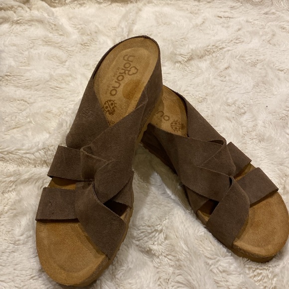 YOKONO NWOB made in Spain leather cork wedge sock slides on size 9 - Picture 2 of 12